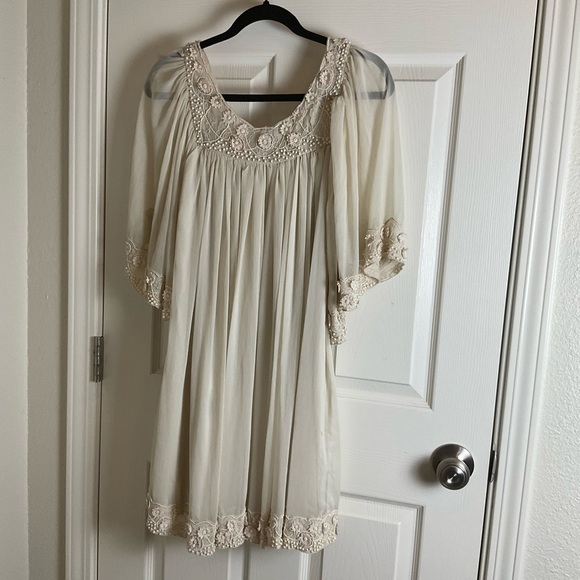 Free People Ivory Etheral Embellished Chiffon Mini Dress-small - Picture 3 of 14
